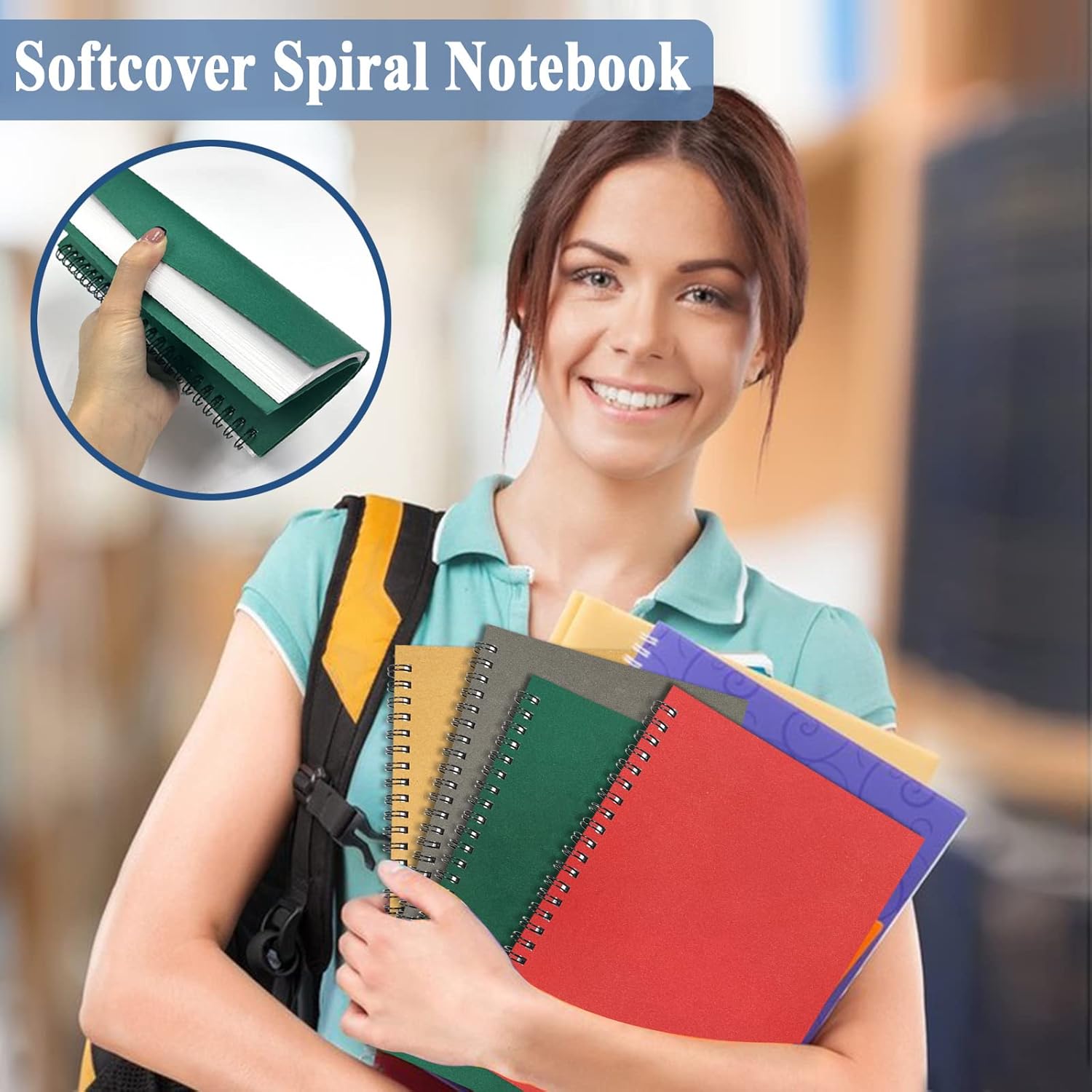Set of 6 Spiral Notebook Pack, 5.7”X8.3” 120 Pages A5 Notebook Spiral Colored Kraft Soft Cover Lined Notebook College Ruled Coil Notebook Spiral Journal Bulk for Writing Work Office School Supplies
