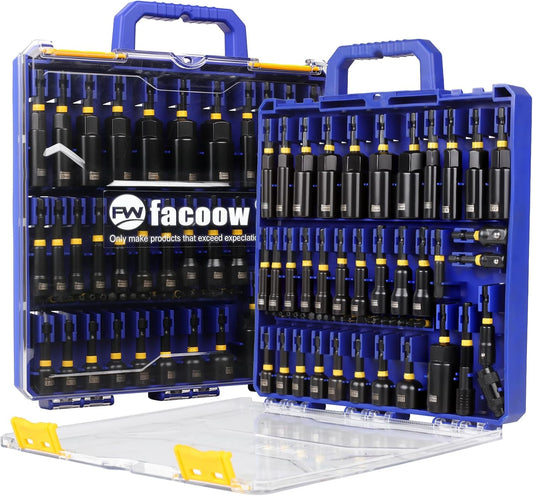 Facoow 55-Piece Magnetic Impact Nut Driver Set - Premium S2 Steel Bits with Deep Drivers, Wing Nut Setters & 1/4" Quick Change Extension