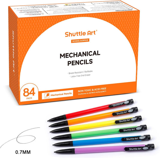 Mechanical Pencils, 84 Pack Bulk Mechanical Pencils 0.7Mm Medium Point, HB #2 Lead, Assorted Barrels, Office School Supplies