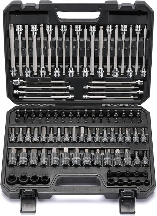 Mayouko 107-Piece Master Bit Socket Set - 1/4", 3/8" & 1/2" Drive with Torx, Hex, Ball End & SAE/Metric Bits
