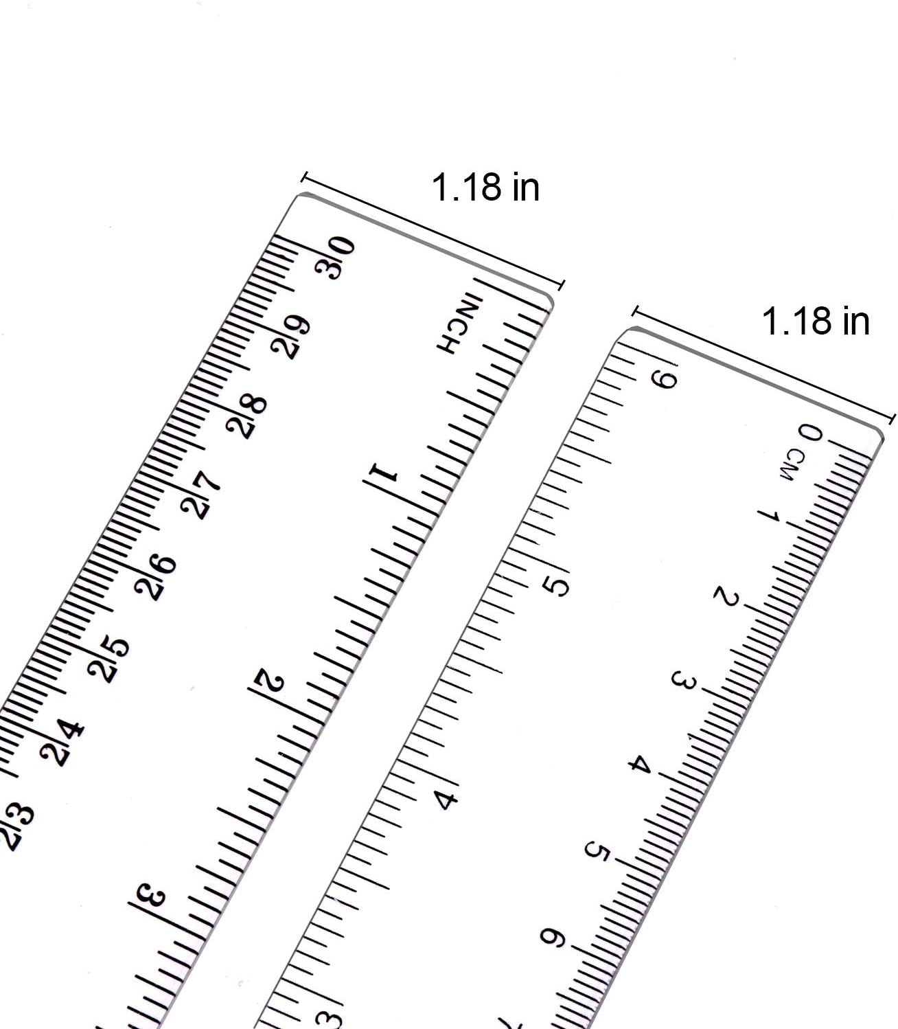 Plastic Ruler 2 Pack 12 Inch and 6 Inch Clear Straight Ruler with Inches and Metric Measuring Tool for Student School Office