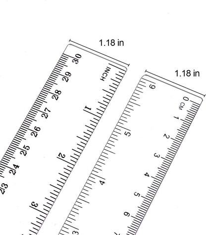 Plastic Ruler 2 Pack 12 Inch and 6 Inch Clear Straight Ruler with Inches and Metric Measuring Tool for Student School Office