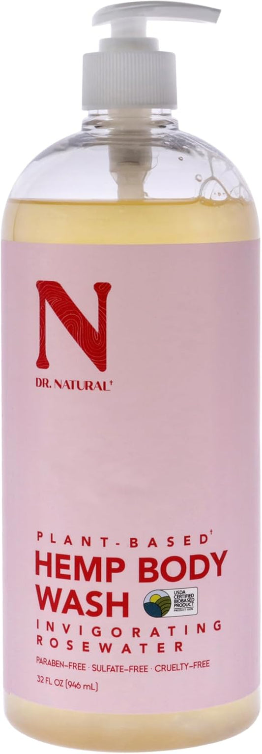 Hemp Body Wash - Natural Body Wash for Sensitive Skin - Moisturizing, Anti-Aging and Acne Reduction - Rose Water - 946 Ml