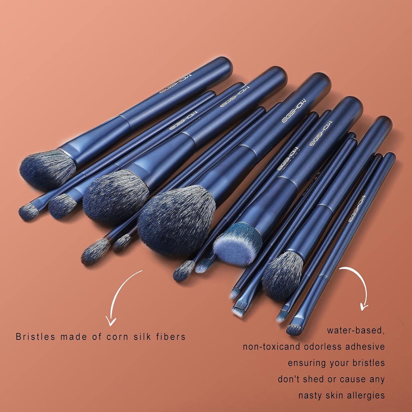 Makeup Brush Set, 15 Piece Professional Makeup Brushes Kit with Corn Silk Fiber Vegan Brushes for Foundation Powder Concealers Eye Shadows Liquid Kabuki Brushes (TOURMALINE BLUE)