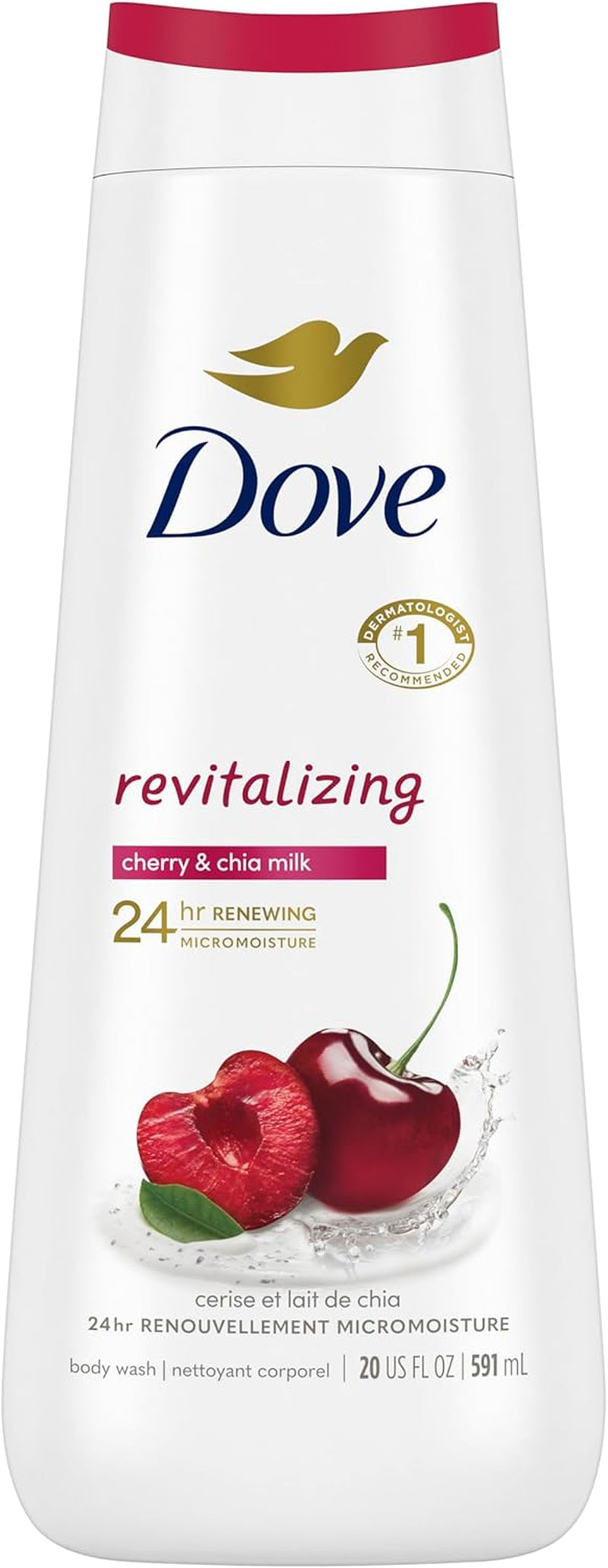 Body Wash for 24Hr Lotion-Soft Skin Revitalize Cherry and Chia Milk Moisturizing Skin Cleanser with No Sulfates No Parabens 591 Ml
