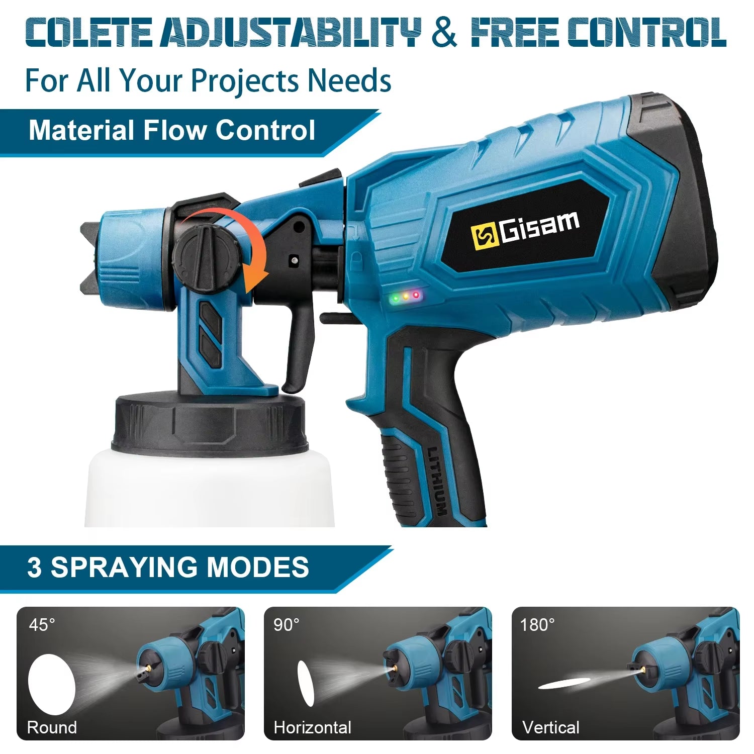 GISAM 1000ML Cordless Electric Spray Gun - HVLP Paint Sprayer for Auto, Furniture & Steel Coating (Tool Only - Makita 18V Battery Compatible)