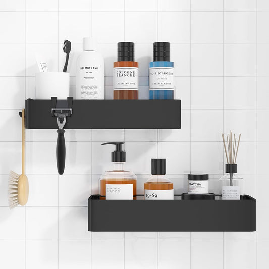 Large Shower Caddy - 2 Pack Adhesive Shower Organizer, Drill-Free Shower Shelves for inside Shower, Rustproof Bathroom Shelf Shower Shelf for Bathroom, Black