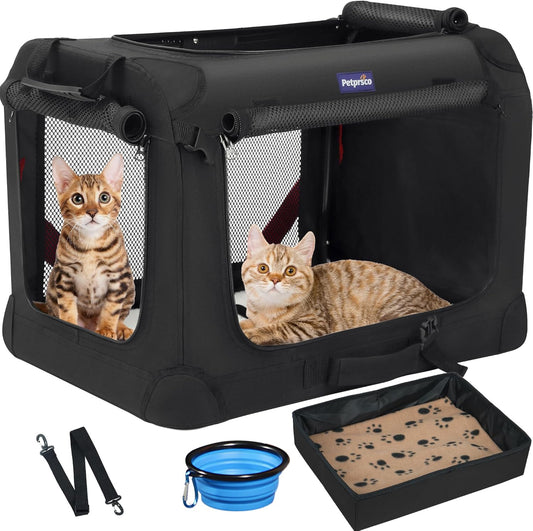 Extra Large Cat Carrier for 2 Cats Small Medium Dogs，Soft Sided Pet Carrier 24X17X17 for Car Travel with Collapsible Litter Box, Warm Blanket, Foldable Bowl and Washable Pad