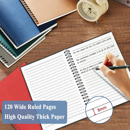 Set of 6 Spiral Notebook Pack, 5.7”X8.3” 120 Pages A5 Notebook Spiral Colored Kraft Soft Cover Lined Notebook College Ruled Coil Notebook Spiral Journal Bulk for Writing Work Office School Supplies