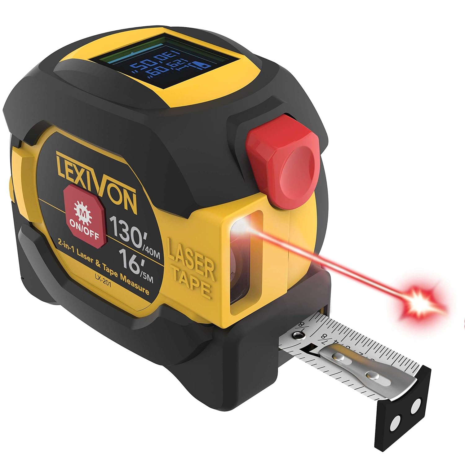 LEXIVON LX-201 2-in-1 Digital Laser Tape Measure - 130ft/40m Laser Distance Meter with 16ft/5m AutoLock Measuring Tape