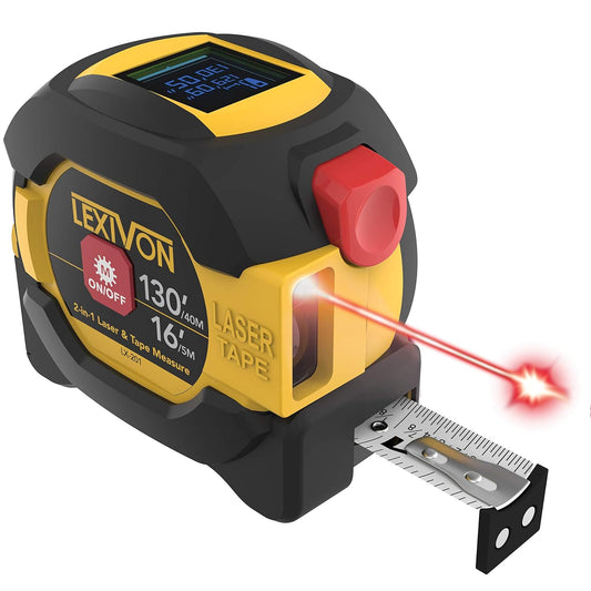 LEXIVON LX-201 2-in-1 Digital Laser Tape Measure - 130ft/40m Laser Distance Meter with 16ft/5m AutoLock Measuring Tape