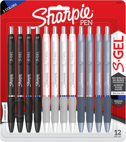 S-Gel, Gel Pens, Medium Point (0.7Mm), Black and Blue Gel Ink Pens, 12 Count