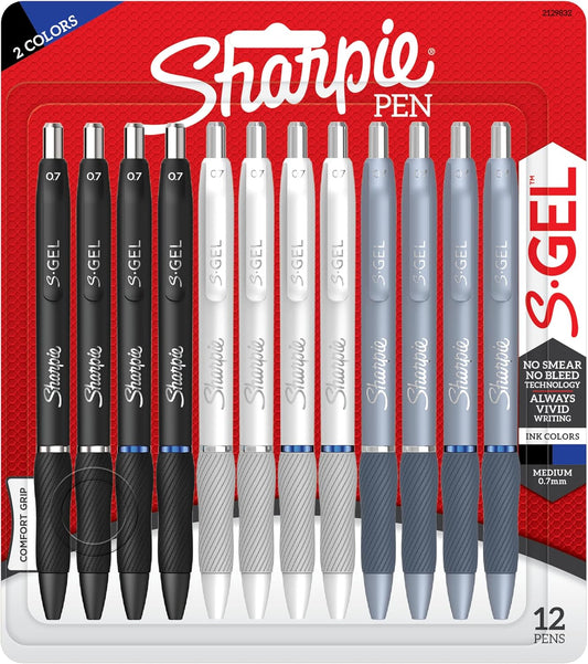 S-Gel, Gel Pens, Medium Point (0.7Mm), Black and Blue Gel Ink Pens, 12 Count