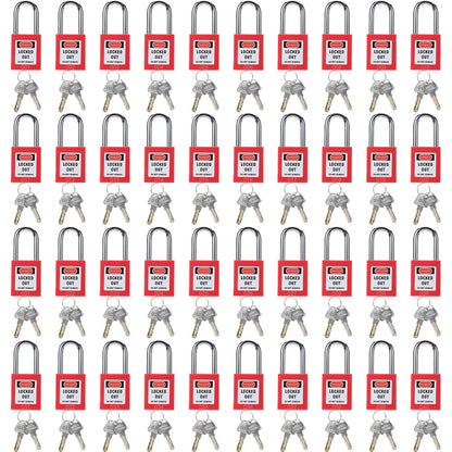 Lockout Tagout Safety Padlocks – Red Plastic Body, Stainless Steel Shackle, Keyed Alike, 2 Keys per Lock, Bulk 30/40 Packs, 2-Day Shipping Included