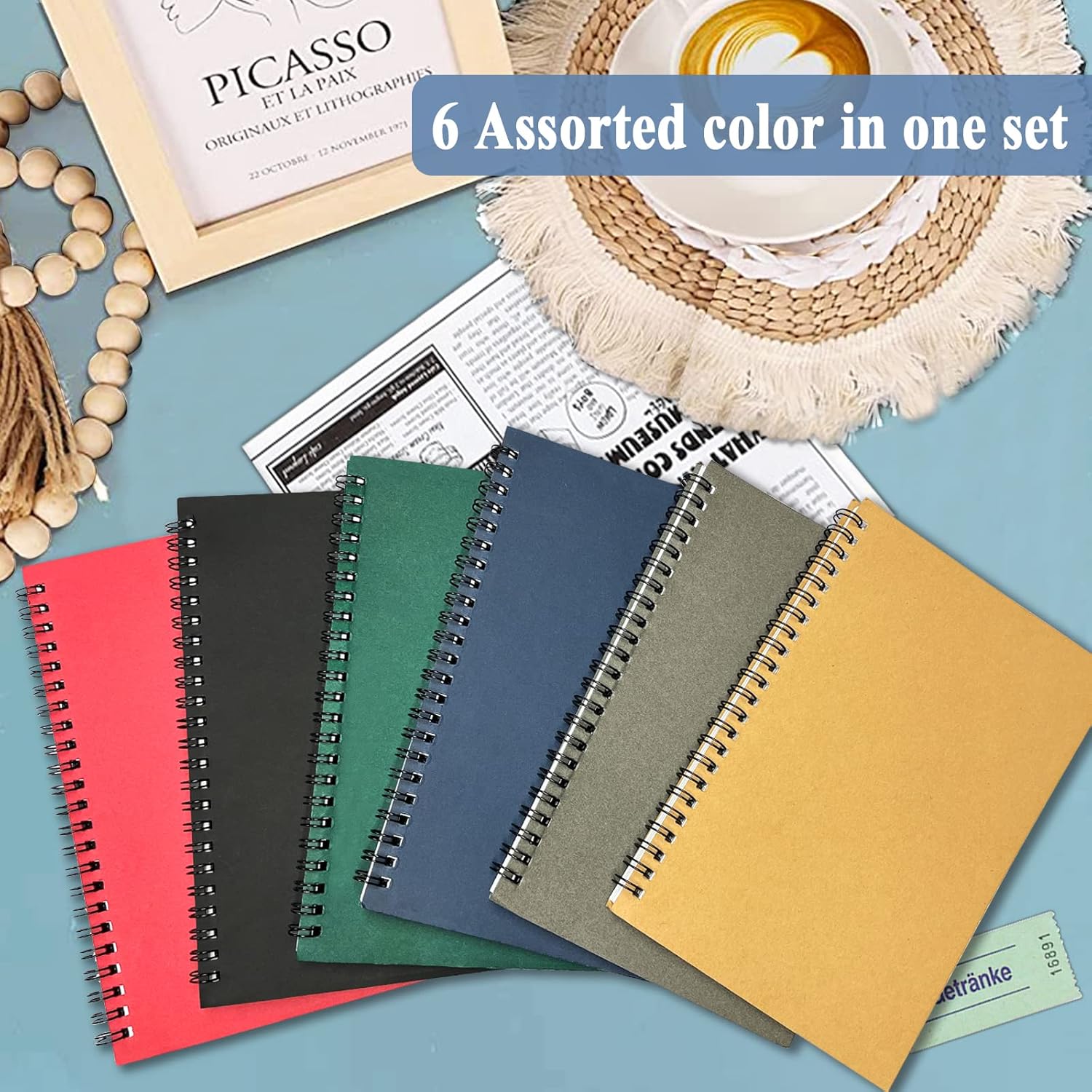 Set of 6 Spiral Notebook Pack, 5.7”X8.3” 120 Pages A5 Notebook Spiral Colored Kraft Soft Cover Lined Notebook College Ruled Coil Notebook Spiral Journal Bulk for Writing Work Office School Supplies