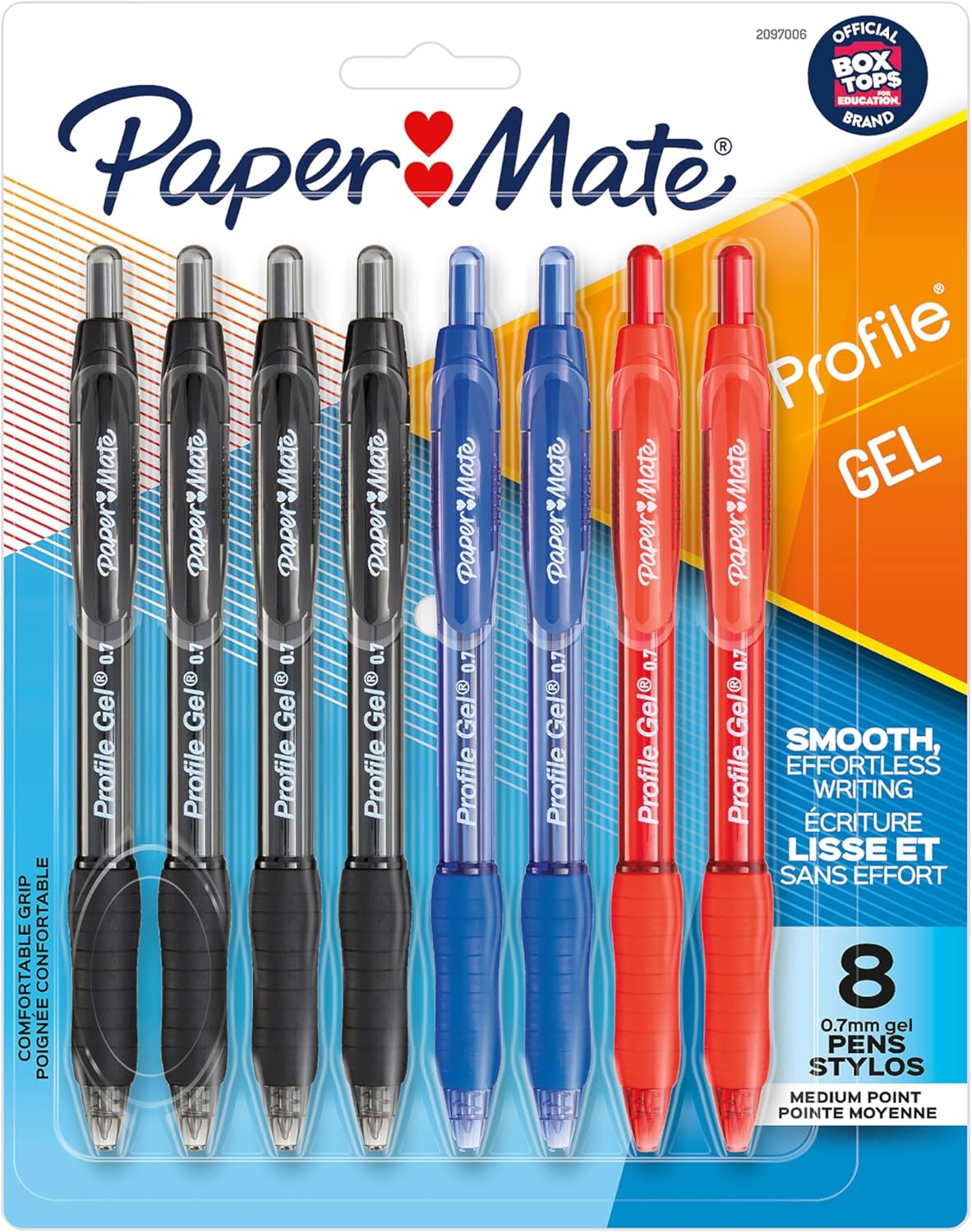Gel Pen, Profile Retractable Pen, Medium Point (0.7 Mm), Assorted Colours, 8 Count