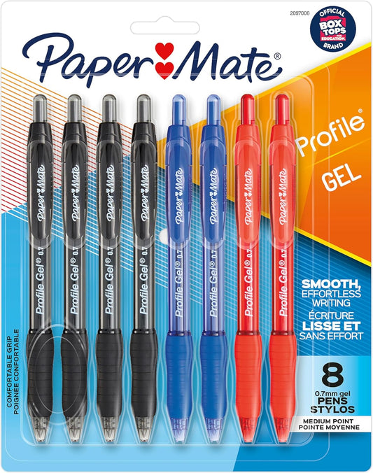 Gel Pen, Profile Retractable Pen, Medium Point (0.7 Mm), Assorted Colours, 8 Count
