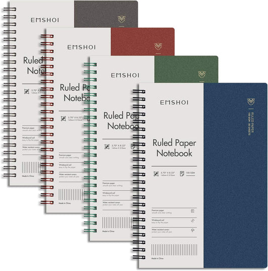 4 Pack Spiral Notebook College Ruled, 640 Pages 100 GSM Thick Paper, A5 Small Plastic Hardcover Lined Journals for Women Men Work School Writing, 5.7" X 8.22"