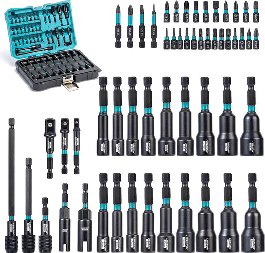 LIBRATON 54-Piece Magnetic Nut Driver Set - Complete 1/4" Impact Drill Bit Kit with Metric & SAE Drivers, Socket Adapters & Storage Box
