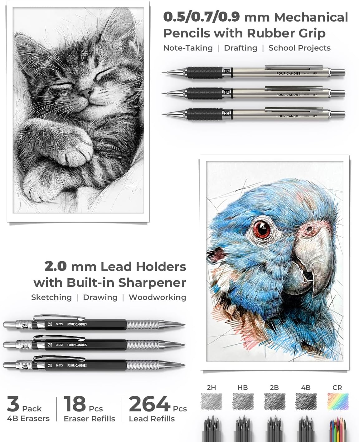 45 PCS School Supplies with Pen Case, 6 Gel Pens, 6 Art Mechanical Pencil Set, 12 Highlighters for College Essentials Office Stationery (Black)