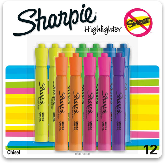 Sharpie Tank Highlighters, Chisel Tip, Assorted Colours, 12 Count