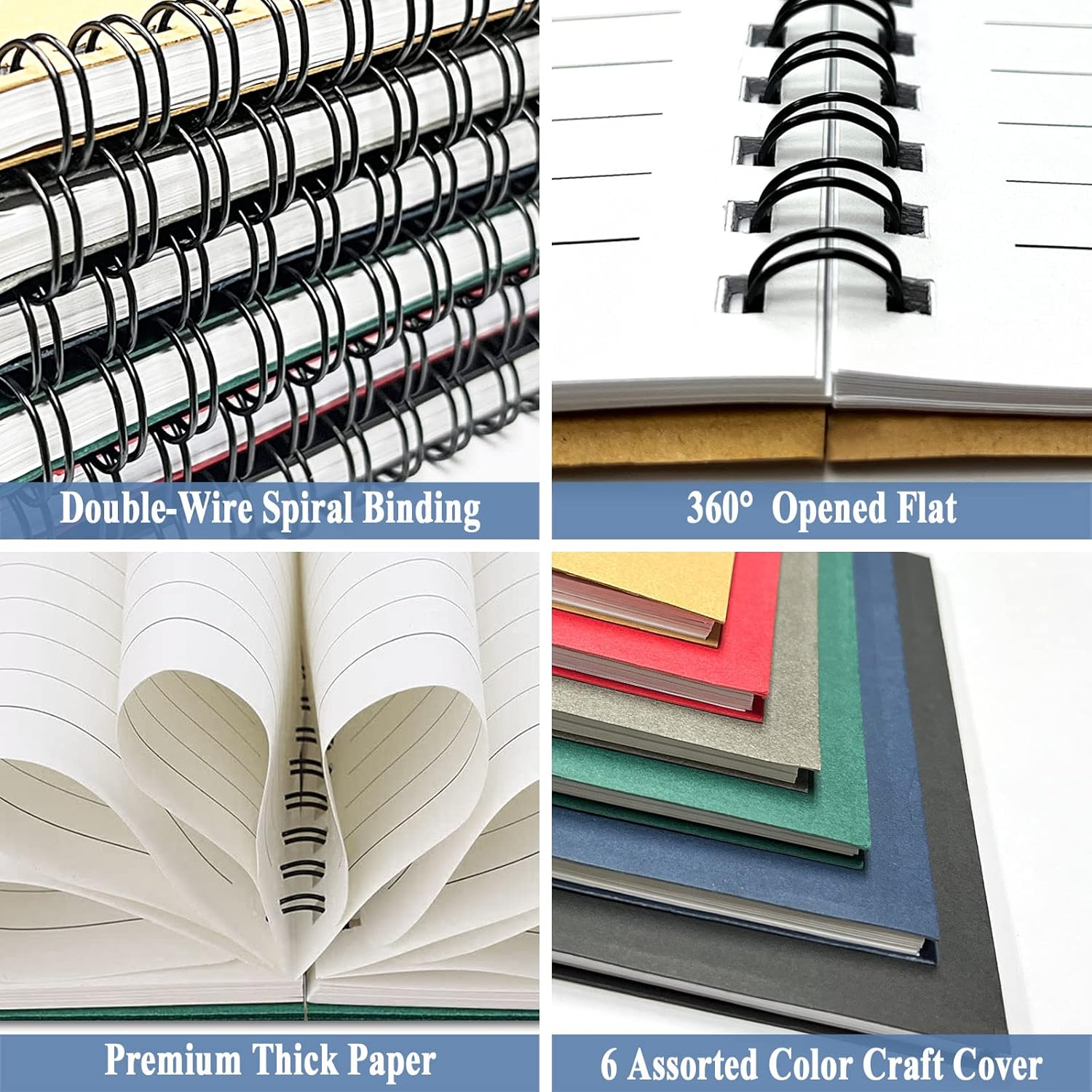 Set of 6 Spiral Notebook Pack, 5.7”X8.3” 120 Pages A5 Notebook Spiral Colored Kraft Soft Cover Lined Notebook College Ruled Coil Notebook Spiral Journal Bulk for Writing Work Office School Supplies