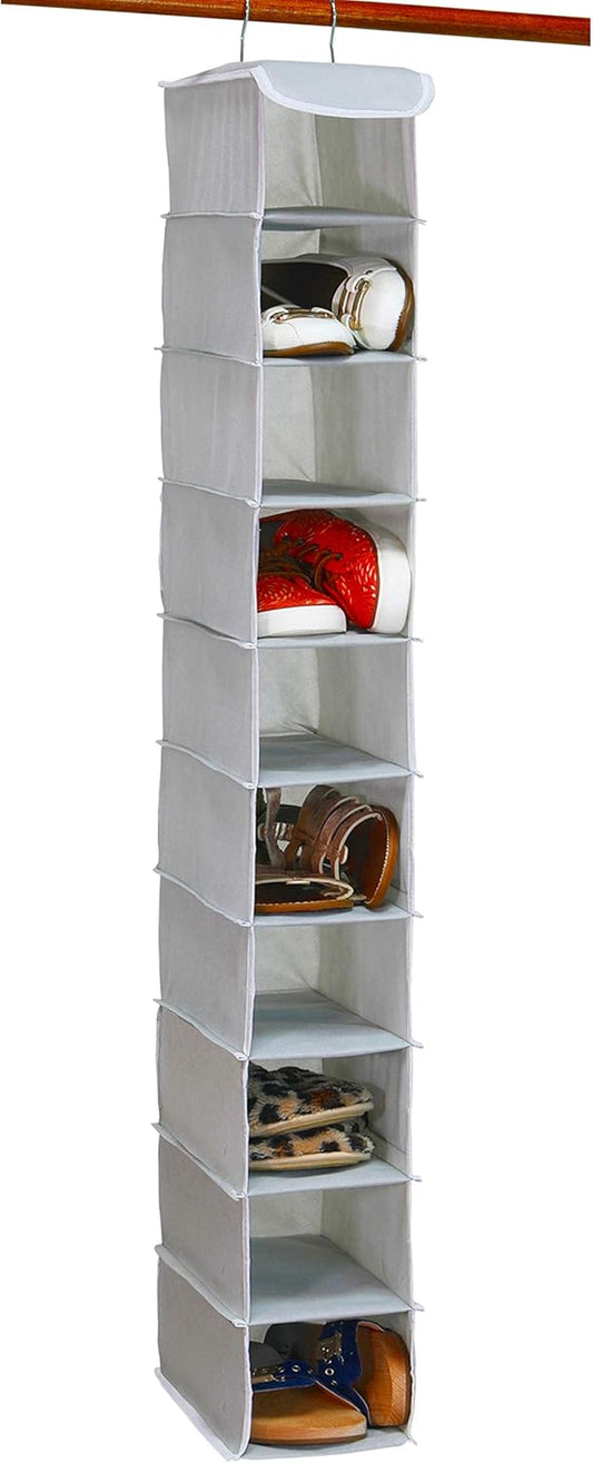 Simplehouseware 10 Shelves Hanging Shoes Organizer Holder for Closet, Grey