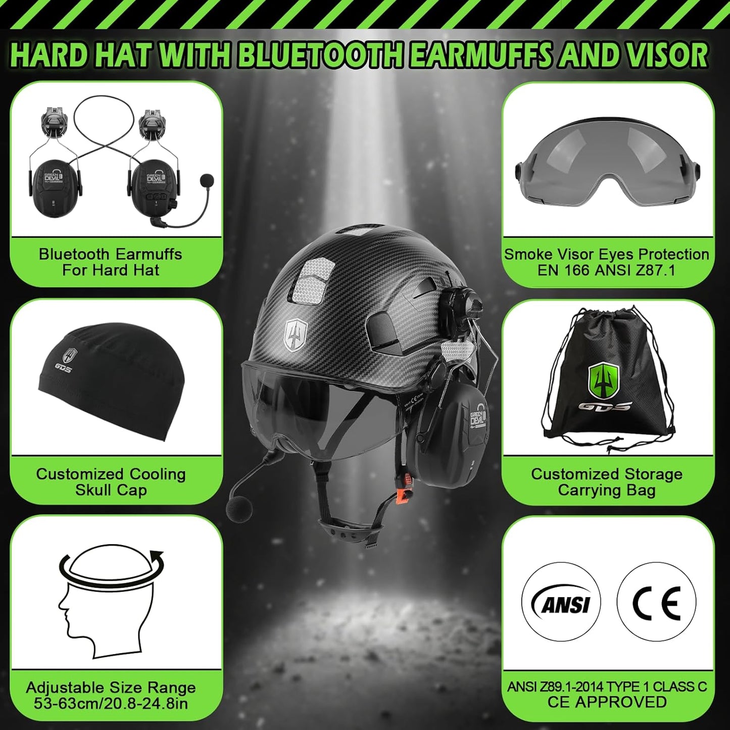 ConnectGuard Pro Safety Helmet - Bluetooth Ear Protection with Visor & Ventilation System