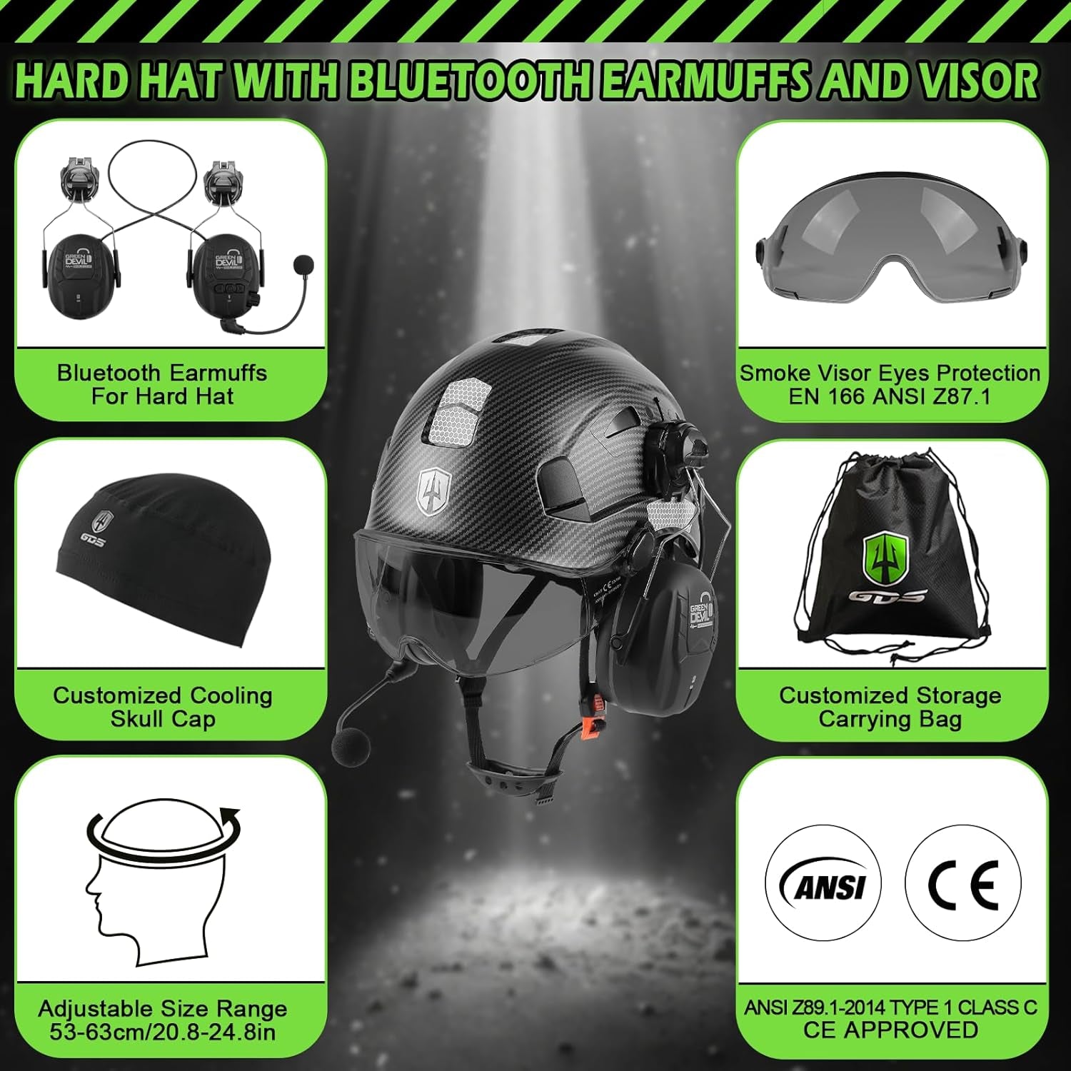 ConnectGuard Pro Safety Helmet - Bluetooth Ear Protection with Visor & Ventilation System