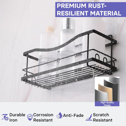 Iron Shower Caddies - Self Adhesive Bathroom Shelves for Showers - Wall Organizer Shampoo Holder Shelf - Peel and Stick on Caddy Bath Tub Rack - Pack of 2 Holders - Black