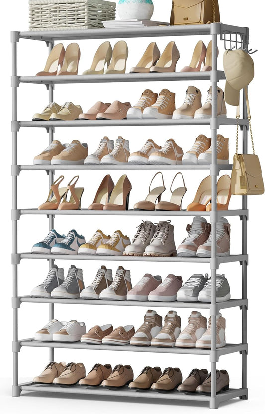 Shoe Rack - Premium Non-Woven Shoe Rack Shelf, Shoe Organizer for Closet, Entryway, Garage & Corridor, Sturdy & Durable Long Stackable Shoe Shelves, 5X-Large, Grey