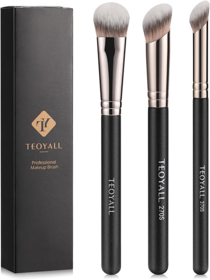 Contour Conceal Brush Set, 3PCS Angled Synthetic under Eye Concealer Brush for Blending Setting Buffing with Liquid, Cream and Powder Cosmetic