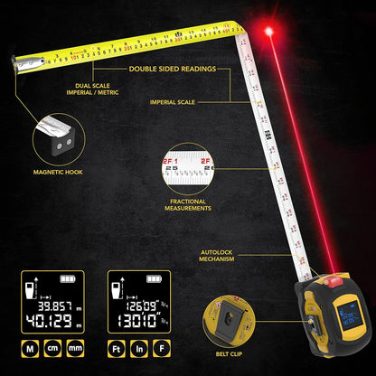 LEXIVON LX-201 2-in-1 Digital Laser Tape Measure - 130ft/40m Laser Distance Meter with 16ft/5m AutoLock Measuring Tape