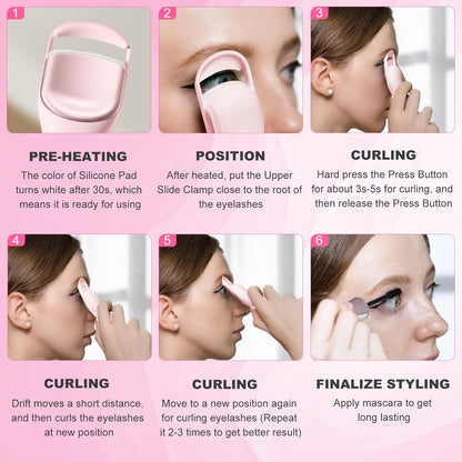 Heated Eyelash Curler Professional- Naturally Curling Eye Lashes with Innovative Heating Silicone, Electric Eyelashes Curler with 600Mah Rechargeable Battery EC4001 (Pink)