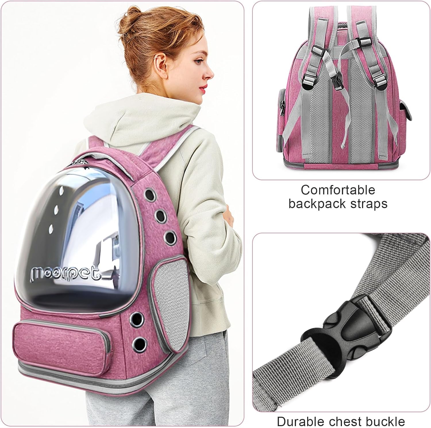 Cat Backpack Carrier, Breathable Cat Bubble Backpack Large Space Cat Carrier Backpack for Kitty Small Dog, Foldable Airline Approved Cat Backpack, Transparent Cat Travel Backpack up to 20 Lbs (Pink)