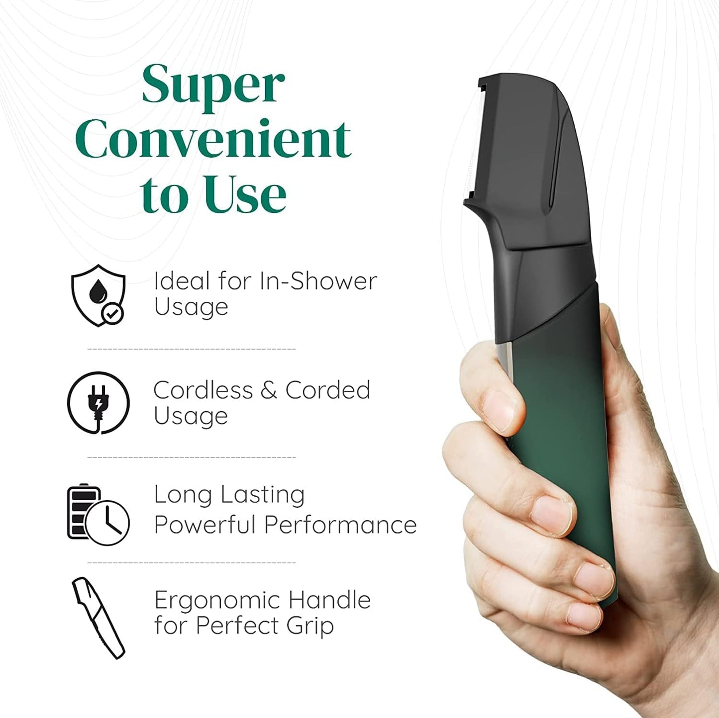 Face & Body Multi Grooming Trimmer for Men with Beard Trimmer, 20 Length Settings, 90 Mins Run Time Fast Charging Battery, Rounded Blades, Washer Bag, Charging Stand, Waterproof (Green)