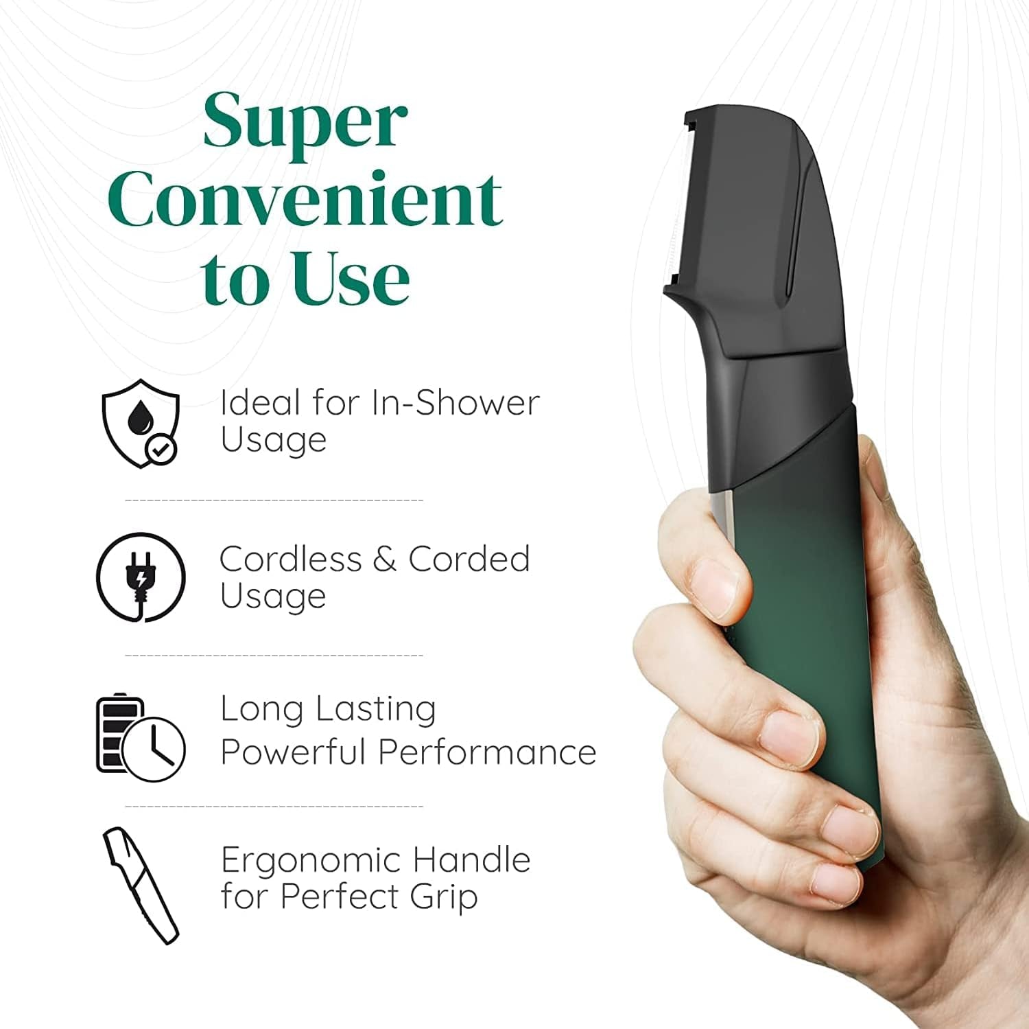 Face & Body Multi Grooming Trimmer for Men with Beard Trimmer, 20 Length Settings, 90 Mins Run Time Fast Charging Battery, Rounded Blades, Washer Bag, Charging Stand, Waterproof (Green)