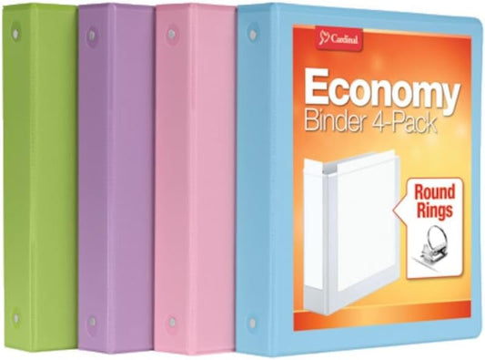 Binders, 3-Ring, 1.5 Inch, Assorted Pastel Colors 4-Pack, Holds 350 Sheets, Customizable Clearvue Covers, Non-Stick Material, for School, Office or Home Organization