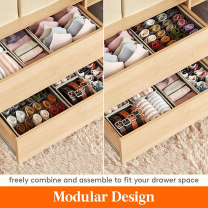 Closet Underwear Drawer Organizer Divider, 12 Pieces Fabric Foldable Dresser Organizers and Storage Bins for Storing Lingerie, Bra, Undies, Gray