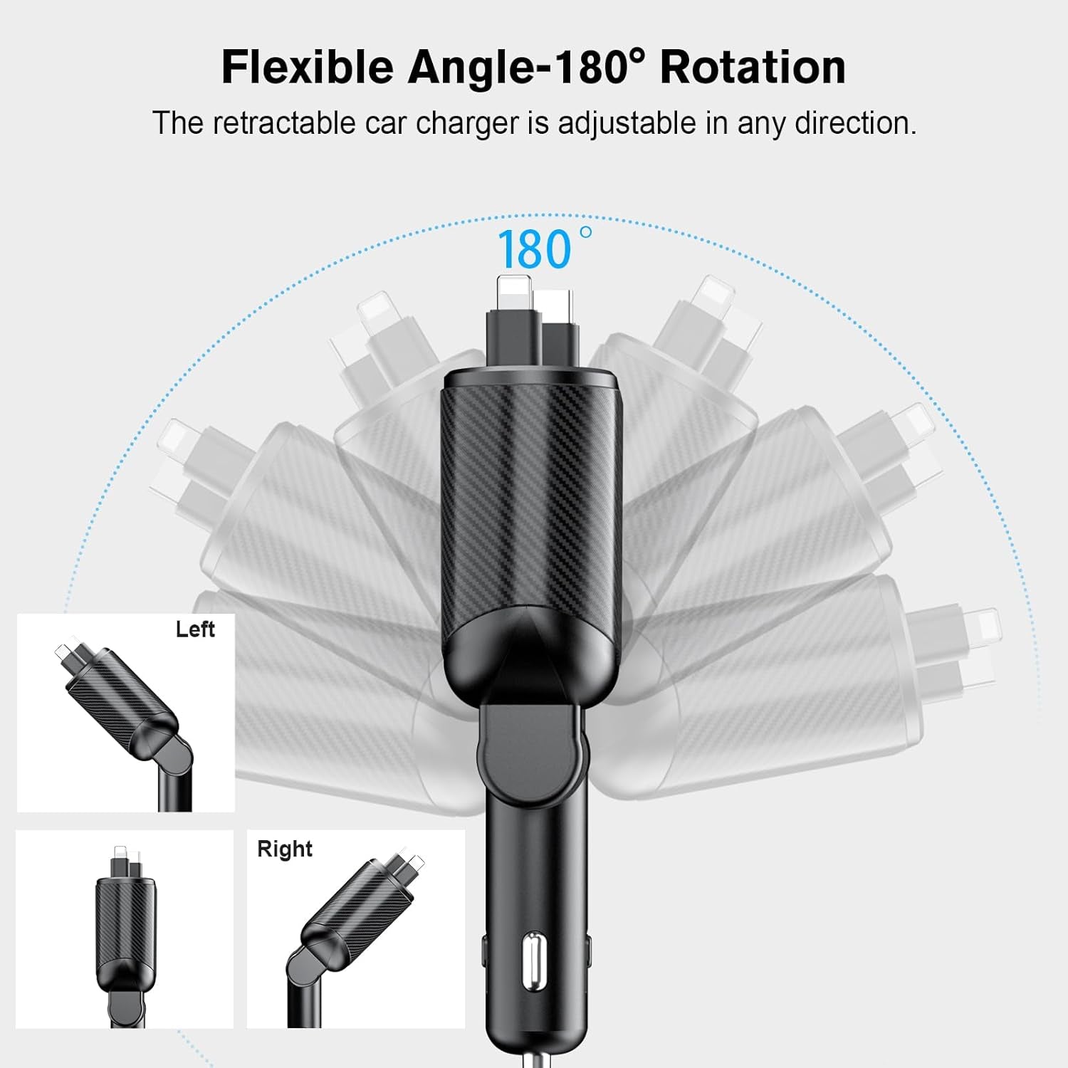 4-In-1 Retractable Car Charger Max 62W for Fast Charging Iphone 15/14/13/12Pro Max Plus,Ipad,Airpods, Galaxy,Google, Type-C/Lightning/Usb C/USB a Devices with Real QC 3.0 & PD 3.0 Car Adapter