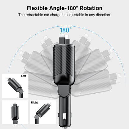 4-In-1 Retractable Car Charger Max 62W for Fast Charging Iphone 15/14/13/12Pro Max Plus,Ipad,Airpods, Galaxy,Google, Type-C/Lightning/Usb C/USB a Devices with Real QC 3.0 & PD 3.0 Car Adapter