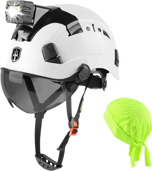 IllumiGuard Pro Safety Hard Hat - Rechargeable LED Headlamp with Visor & Chin Strap for Construction