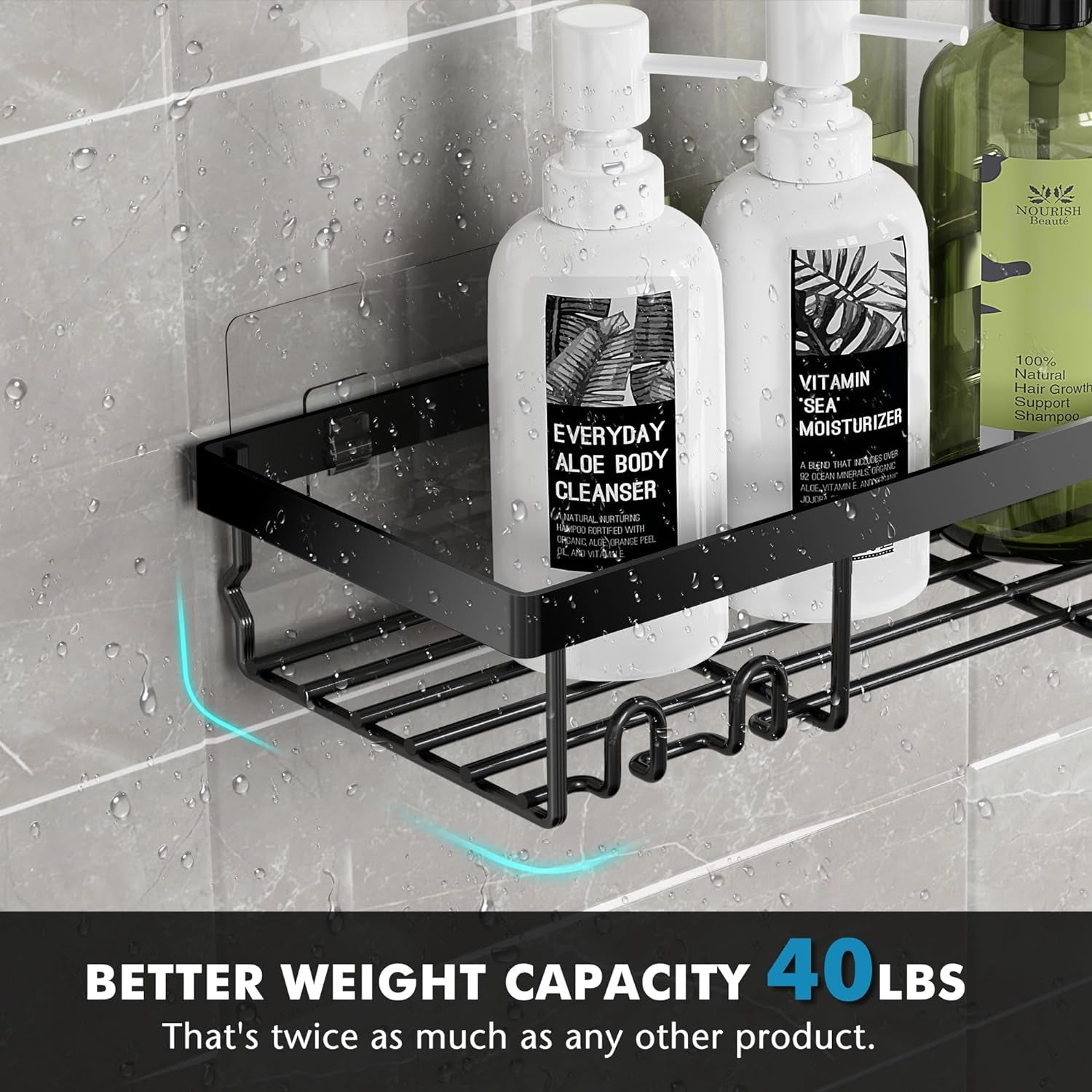 Shower Caddy Shelf Organizer Rack, Self Adhesive Black Bathroom Shelves Basket, Home Farmhouse Wall Shower inside Organization and Storage Decor Rv Accessories (Black, 5Pack)
