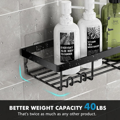 Shower Caddy Shelf Organizer Rack, Self Adhesive Black Bathroom Shelves Basket, Home Farmhouse Wall Shower inside Organization and Storage Decor Rv Accessories (Black, 5Pack)