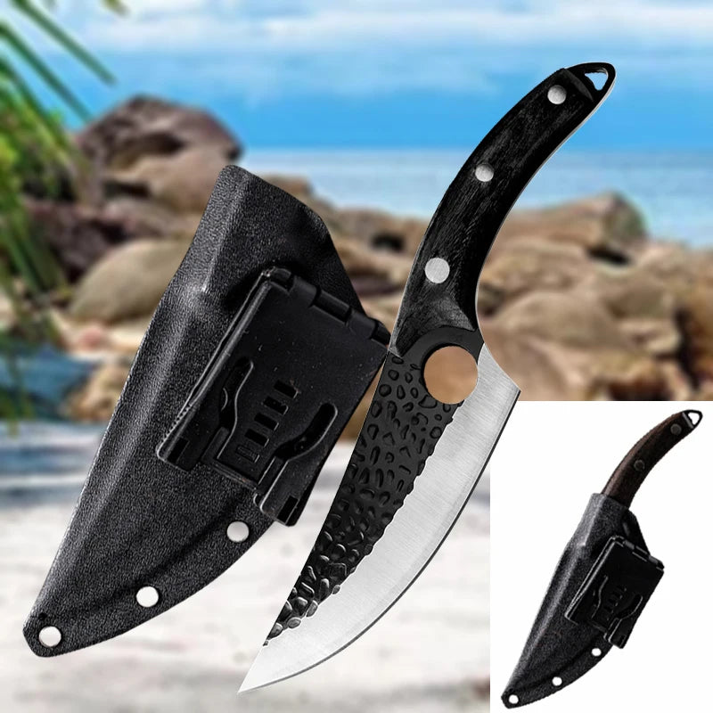 Professional Stainless Steel Boning Knife - Handmade Forged Chef's Knife for Meat, Fish & Outdoor Cooking