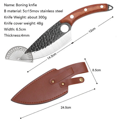 Professional Stainless Steel Boning Knife - Handmade Forged Chef's Knife for Meat, Fish & Outdoor Cooking