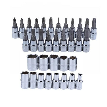 Professional 46-Piece Car Repair Tool Kit - Complete 1/4" Socket & Ratchet Set with Torque Wrench