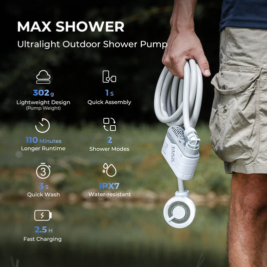 FLEXTAIL Portable Electric Shower Pump - IPX7 Waterproof Outdoor Camping Shower System