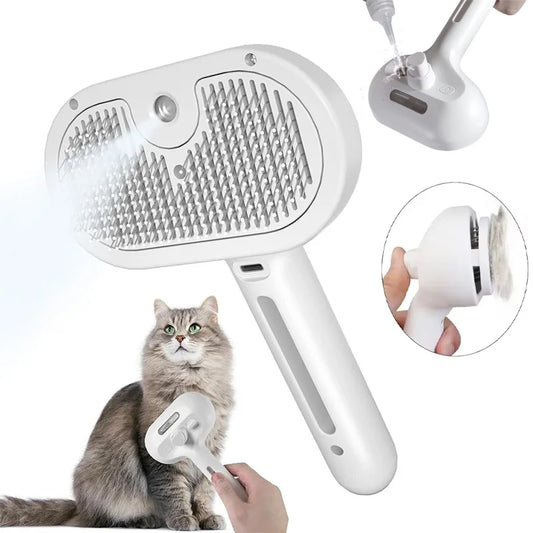ProGroom 3-in-1 Electric Pet Steam Brush - Advanced Grooming & Massage System (White)