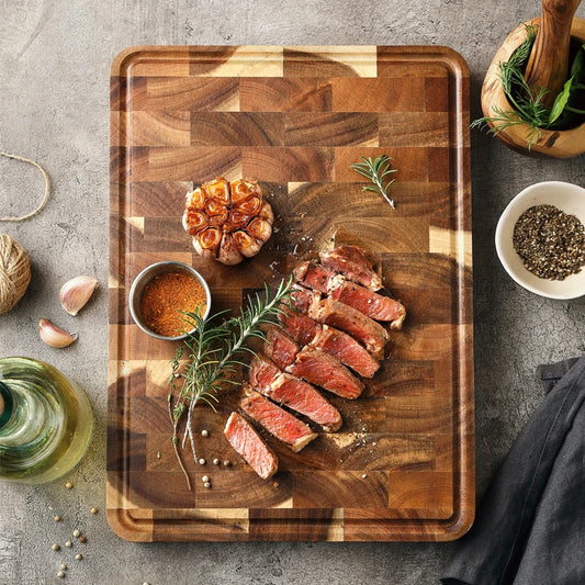 XINZUO Premium Acacia Wood Cutting Board - Non-Slip Kitchen Chopping Block for Bread, Fruit & Meat Preparation